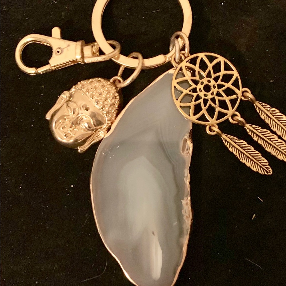 VACATION HOLD Genuine agate keychain with charms